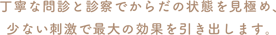 丁寧な問診と診察でからだの状態を見極め、少ない刺激で最大の効果を引き出します。